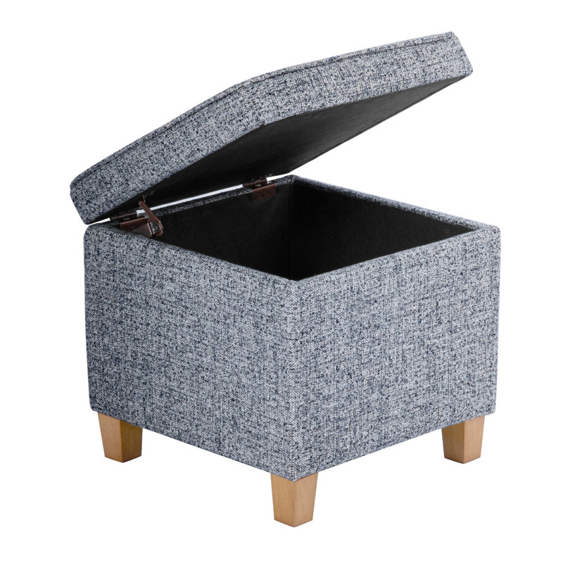 Repose-pieds carré capitonné avec rangement - tissu tissé gris-bleu, Blue Grey Woven