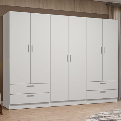 6 Doors 4 Drawers Wardrobe Set Armoire Closet Bedroom Storage Cabinet with Shelves and Hanging Space 94"L Wooden Clothing Organizer Unit - by Latitude Run