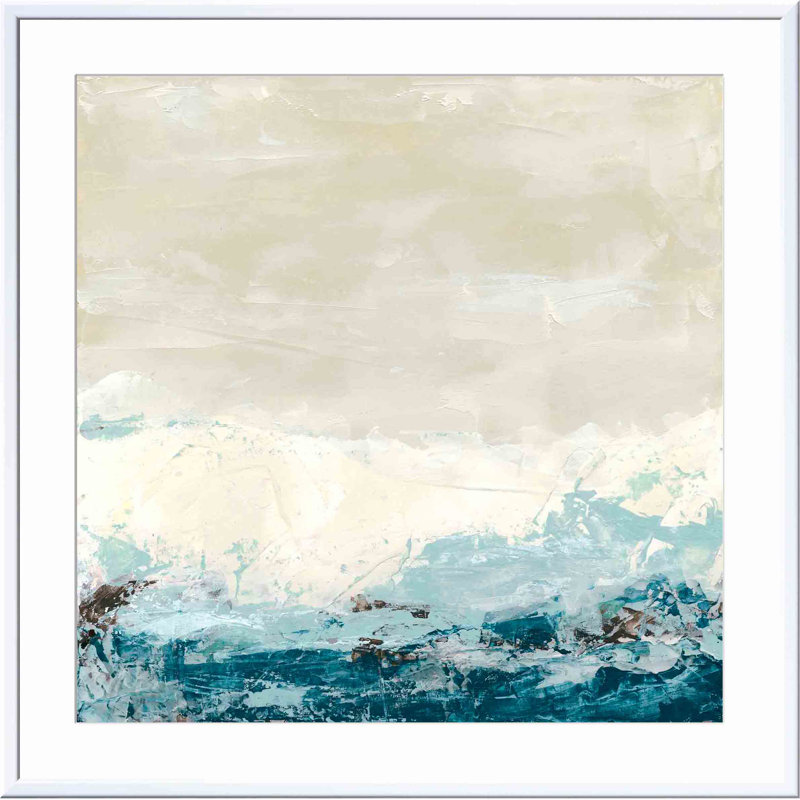 «Coastal C Courants II» par June Erica Vess - peinture encadrée, H 36 po x l 36 po, Blanc