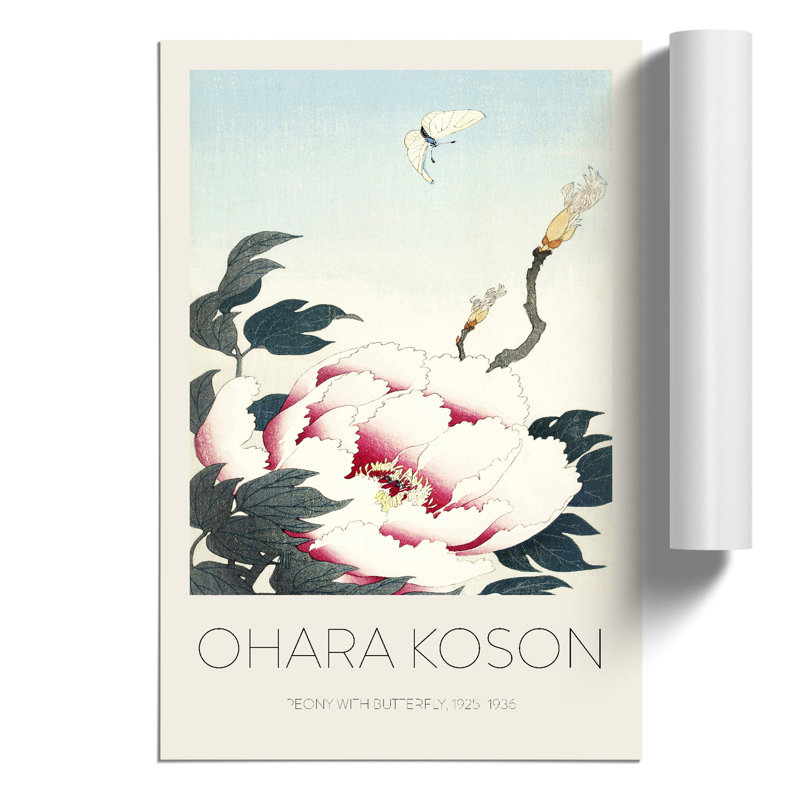 Peony with Butterfly Print by Ohara Koson - Frameless Print, 30cm H x 21cm W x 0.1cm D