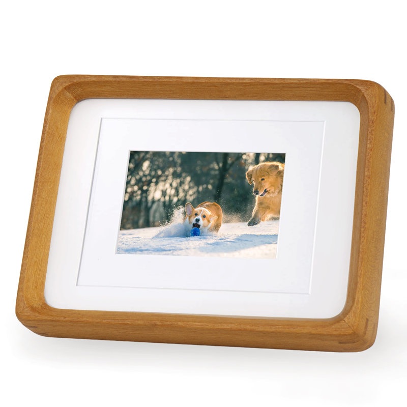 Wood Picture Frame with Mat, Desk or Wall Display Mid Century Rounded Edge Picture Frames, Teak, 14" H x 11" W