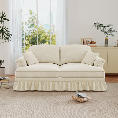 Mid Century Upholstered Loveseat,Two Seater Sofa Couch With Flared Arms And Removable Ruffles Pleats Skirts