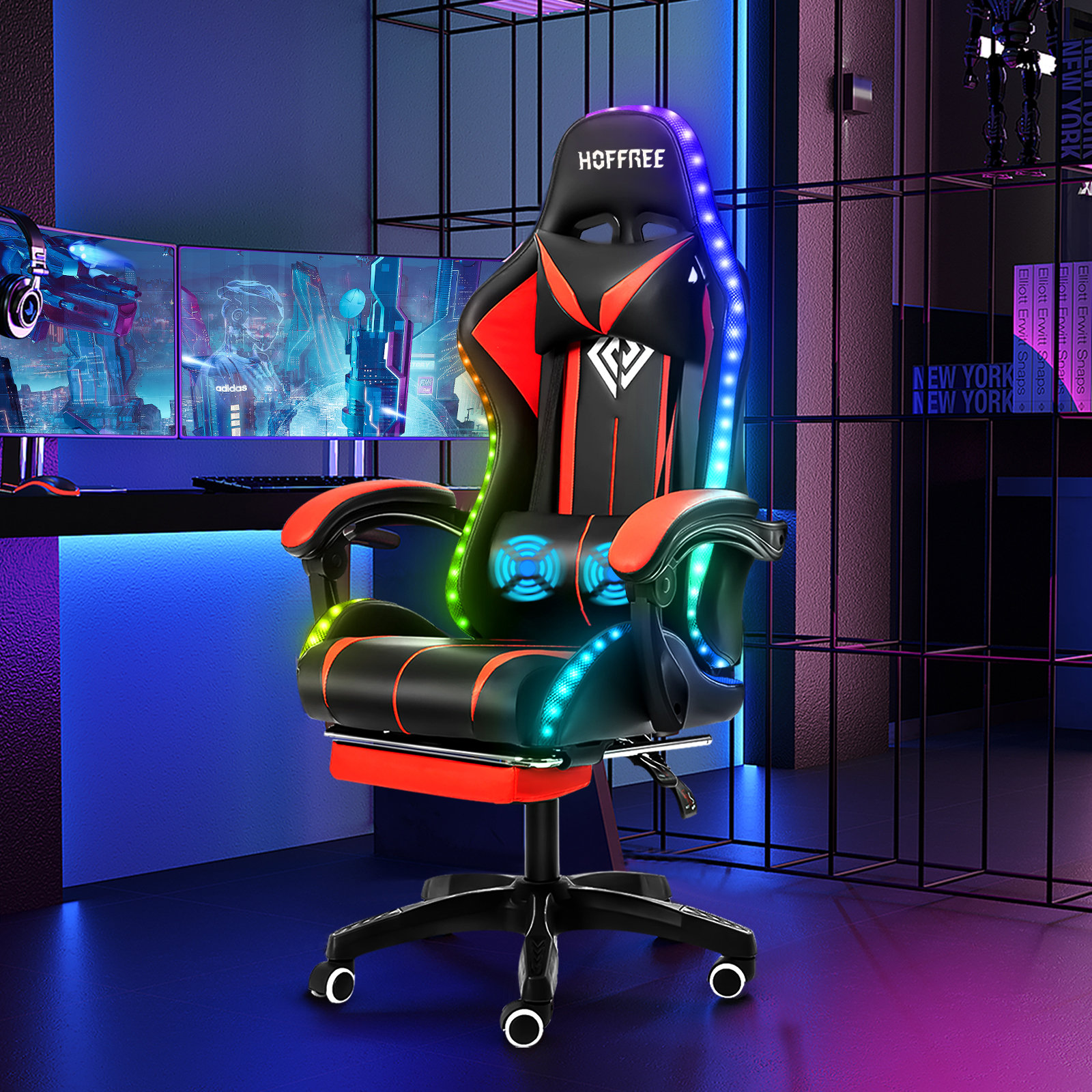 RGB Gaming Chair LED AND MASSAGE Ergonomic Blue, Red, Pink and Green