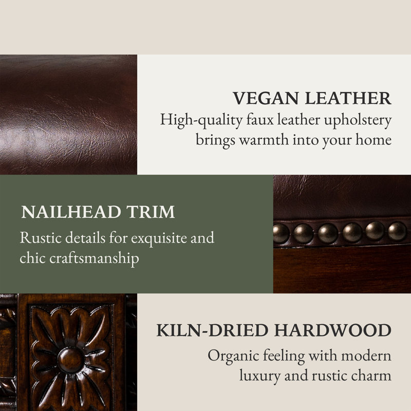 Weathered Oak Swivel Counter Stool with Vegan Leather Upholstery
