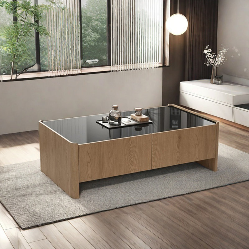 Table basse rectangulaire en verre trempé, Burlywood, H 17,7 po x L 51,2 po x l 27,6 po