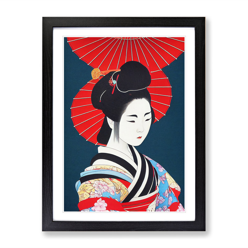 Traditional Geisha No.3 - Wall Art, Black Framed, 66cm H x 48cm W, White
