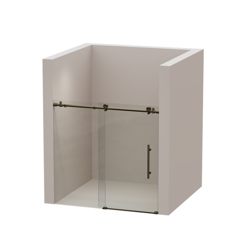 Porte de baignoire coulissante sans cadre, porte de douche avec barre de déflection en métal doré brossé en bas
