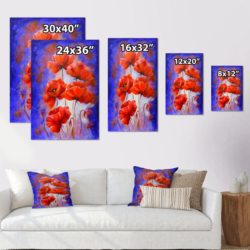 «Abstract Red Poppies at Sunline», reproduction d'art sur toile encadrée, H 12 po x l 8 po x P 1 po, Toile tendue