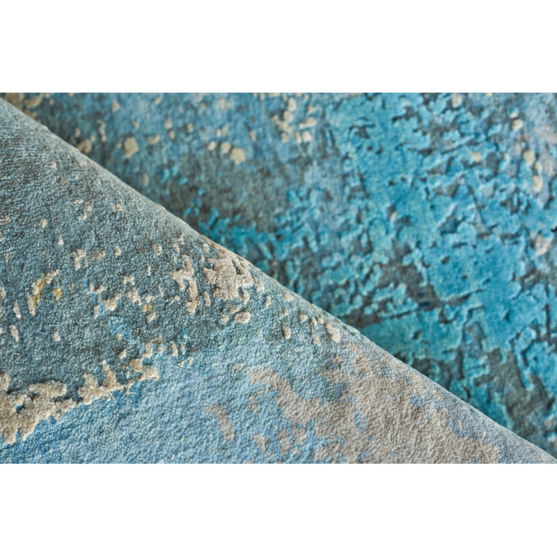 Picasso hand-knotted Wool/Silk Blue/Silver/Black Area Rug, 8'X10'