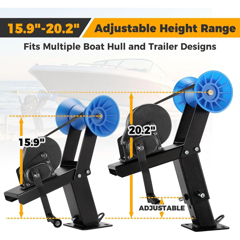 Adjustable Height Boat Trailer Winch Stand, 1200‑LB Hand Winch with Roller for Marine Boat Loading & Trailer Repair