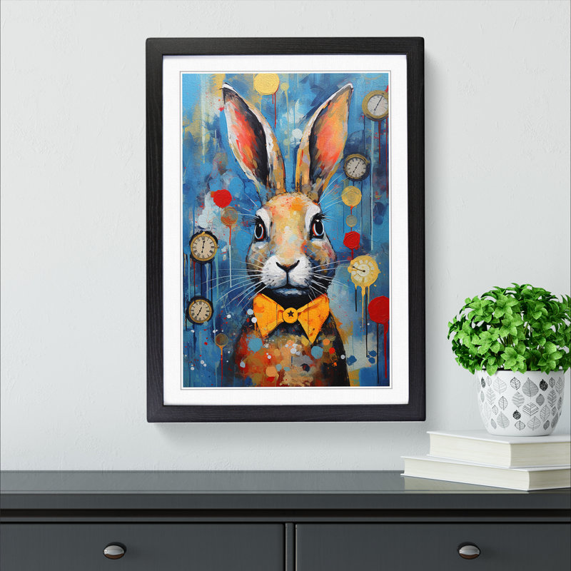XYZ-FRM-V1223-5344 Rabbit Impressionism No.3 - Single Picture Frame Print on Wood, 64cm H x 46cm W x 2cm D, Black