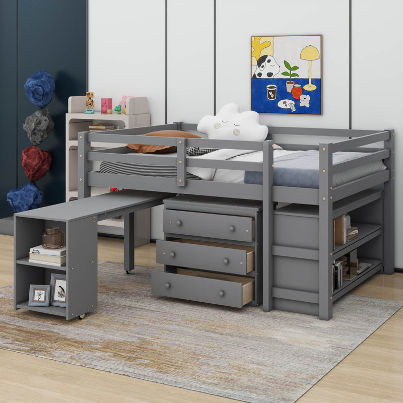 Joquan Kids Full Loft Bed, Gray