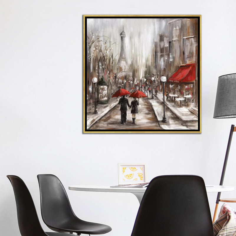 «Rainy Af après-midi Café» par Marilyn Dunlap - impression, Pas de tapis, H 37 po x l 37 po x P 1,5 po, Toile encadrée d'or