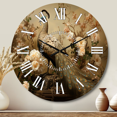 Classic Vintage Peacock Flower Adornment - Peacock White Face Wall Clock