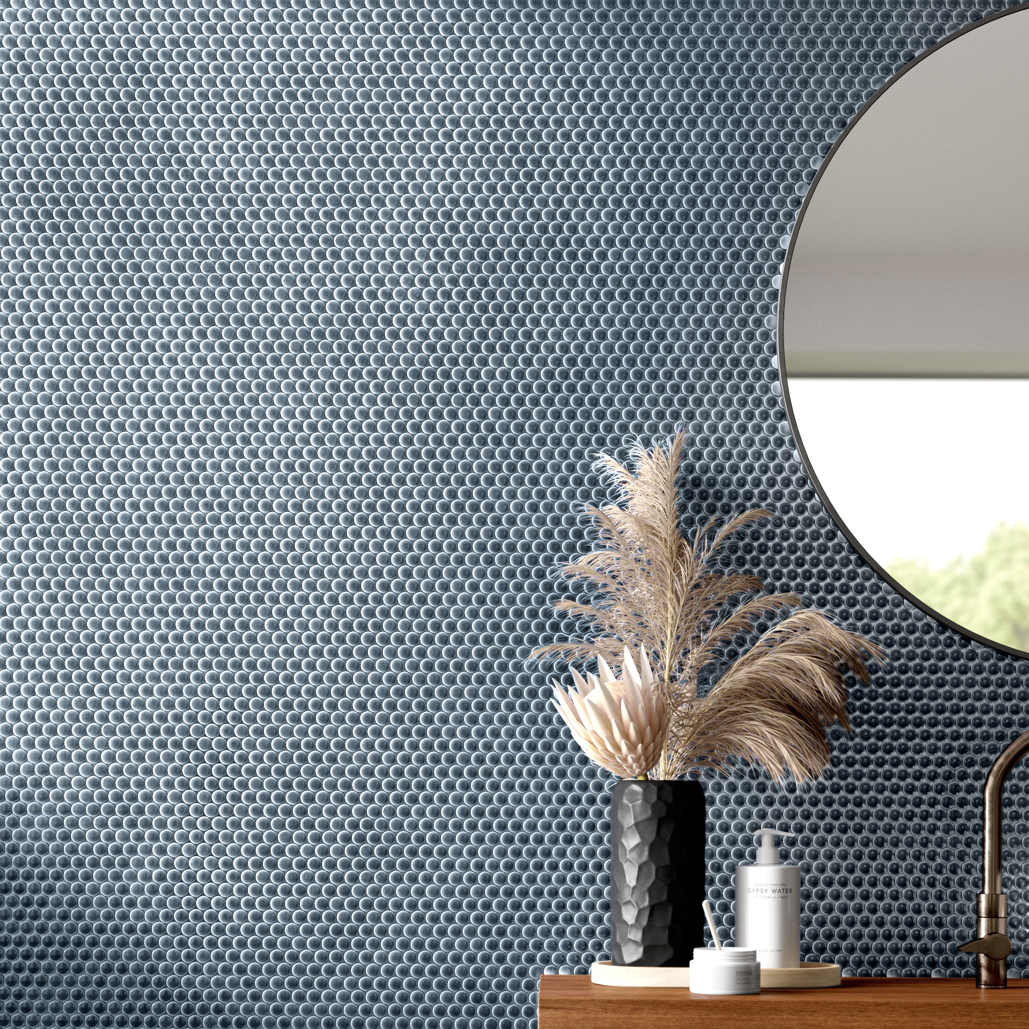 Hudson Penny Round 11-7/8 " x 12-5/8 " Porcelain Mosaic Floor and Wall Tile
