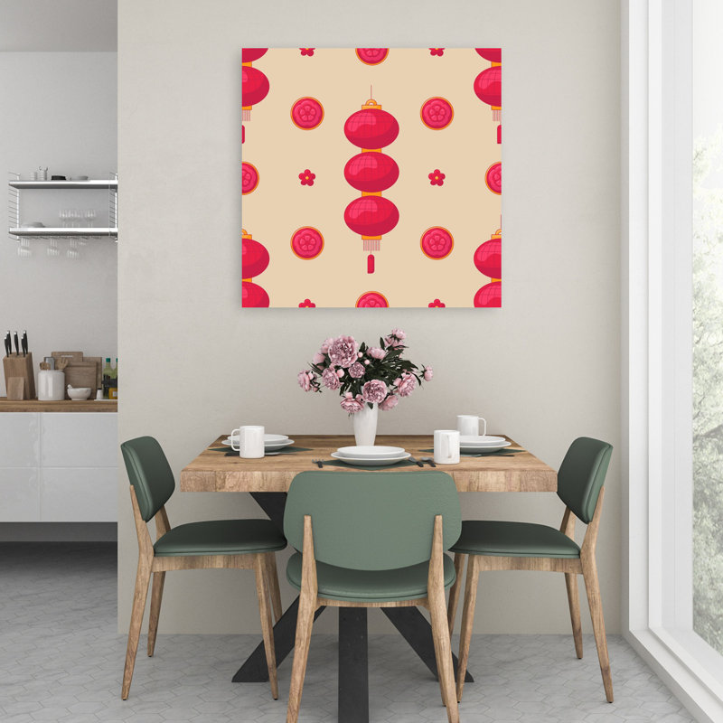 Chinese Lanterns Pattern Traditional Flower Wall Art, 36" H x 36" W