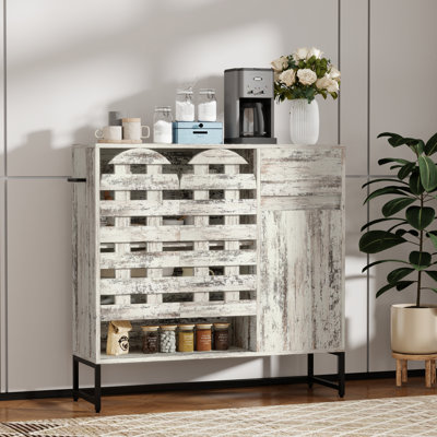 44.3"Farmhouse Sideboard Cabinet With Storage,Coffee Bar Console Table With Storage,Rustic Storage Cabinet With Arched Lattice Doors And Drawer -  For Living Room,Kitchen, Entryway Retro White