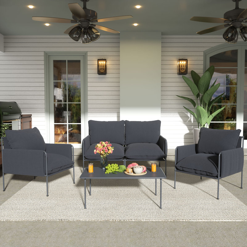 Cloud 4-Person Outdoor Seating Set – Thick Cushions & Removable Arm Pad, Gray