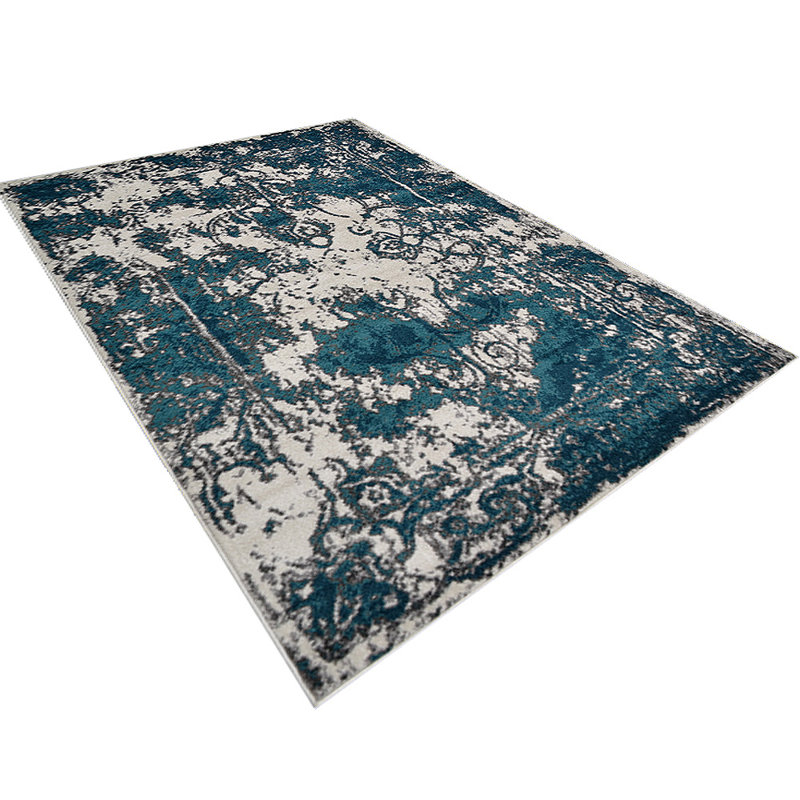 Tapis rectangulaires en polypropylène thermofixés fabriqués à la machine - de couleur bleu ivoire, de conception abstraite et moderne, de tapis à poils courts faits à la machine pour le salon, la chambre à coucher