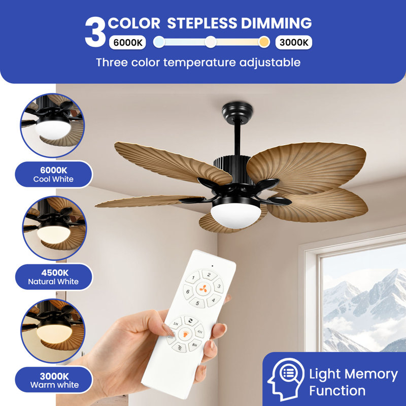 Akam 52'' Brown Tropical Ceiling Fan with LED Light and Remote
