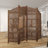 Wooden Foldable 4 Panel Floral Partition Room Divider Screen with Intricately Carved Designs