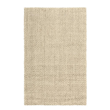 Herringbone 2x3 Hand Woven Wool Blend Fabric Ivory Rug