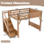 Lit mezzanine pleine grandeur avec garde-robe et rangement intégrés, escaliers, tablettes, garde-corps pleine longueur, sans sommier, naturel profond