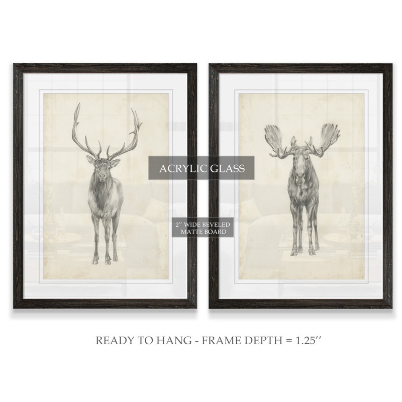 «Moose Study» par Antonyus Bunjamin (Abe), ensemble de 2 reproductions d'art sur toile, H 24 po x l 18 po, Ébène