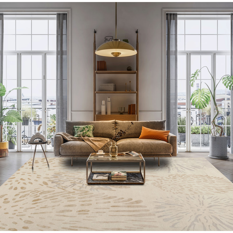 Modern Tibet III Hand Knotted Abstract Area Rug in Ivory, Rectangle 8' x 10'