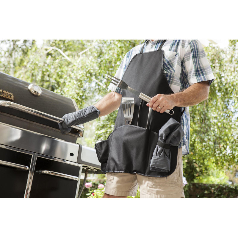BBQ Apron Tote Pro Grill Set - Heavy Duty BBQ Apron with BBQ accessories