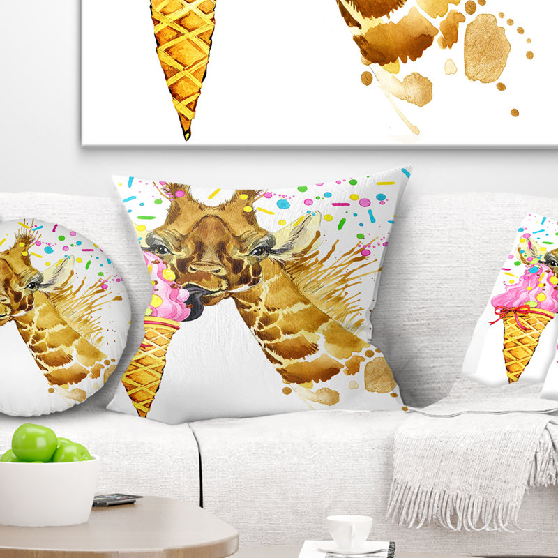 Coussin en aquarelle crème ice giraffe, 16 po x 1 po, Coussin décoratif