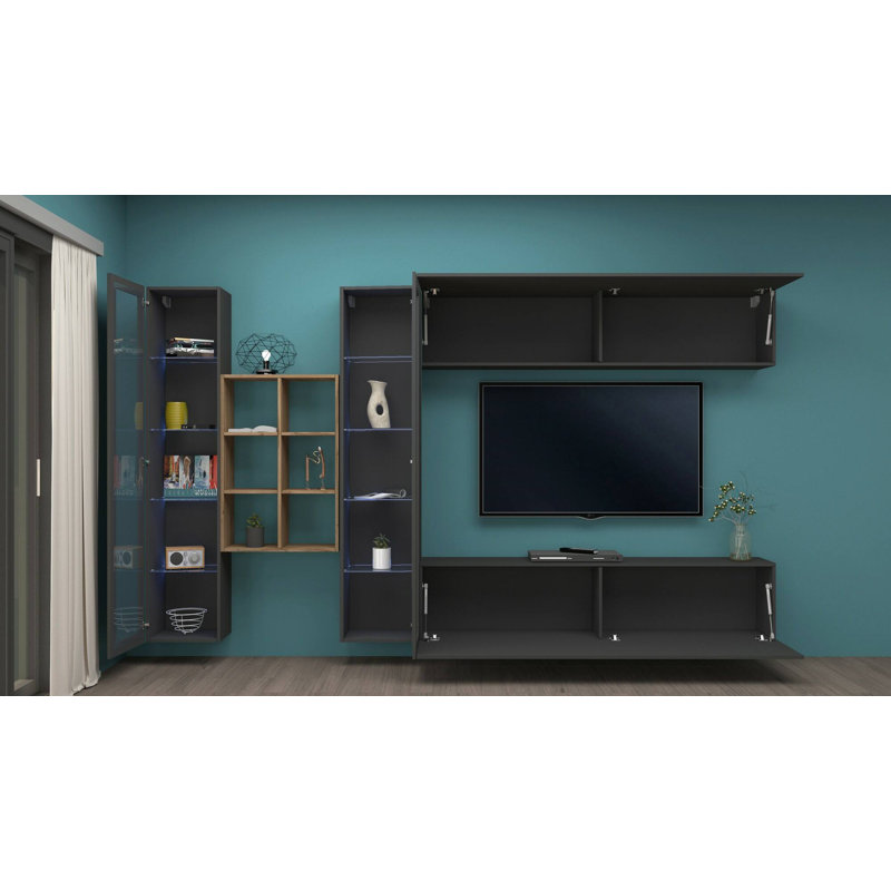 Carlanne Rectangle Accent Cabinet, Anthracite/Maple