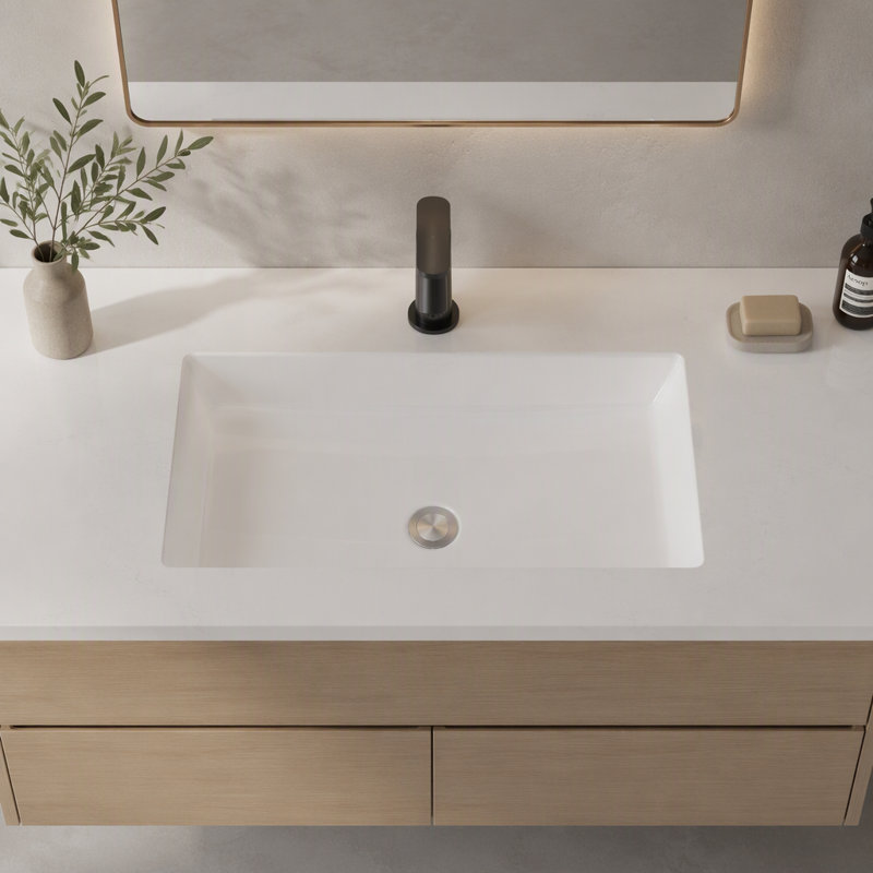 Lavabo de salle de bain rectangulaire encastré de 71 x 36 cm avec lavabo en céramique et trou de trop-plein (bonde non incluse)