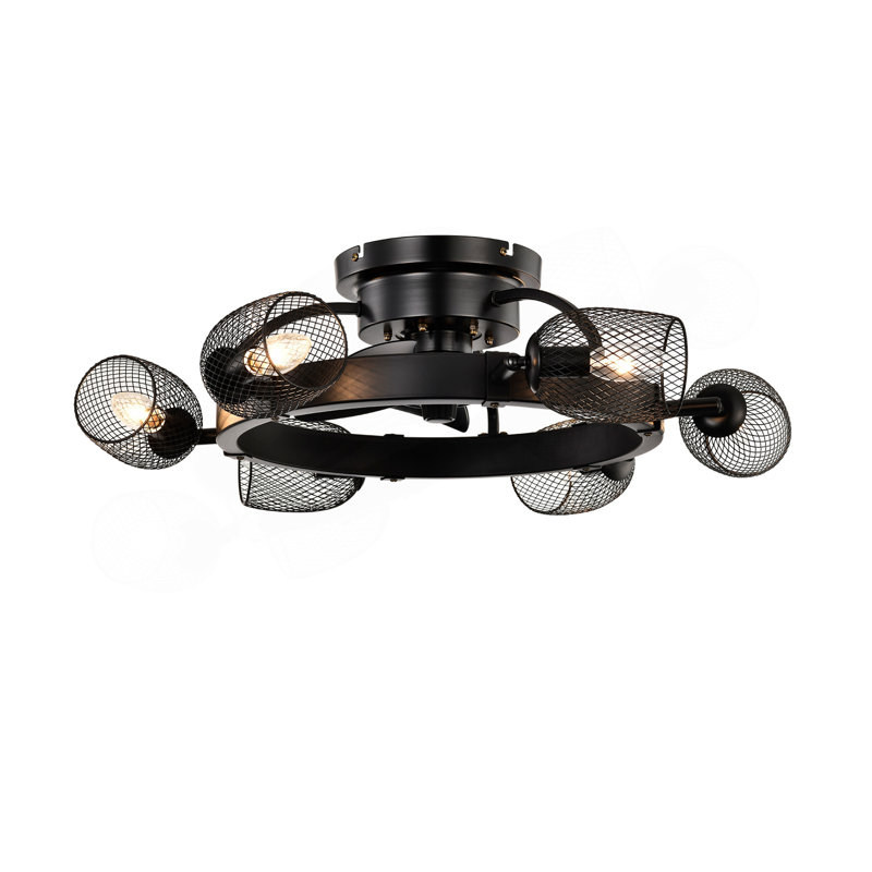 Ventilateur de plafond industriel 25,8 po avec télécommande, ventilateur de plafond 5 pales en ABS de petite taille pour salon, salle à manger, chambre à coucher, salle familiale, noir mat, 6 pièces E26 (n'inclut pas les ampoules)