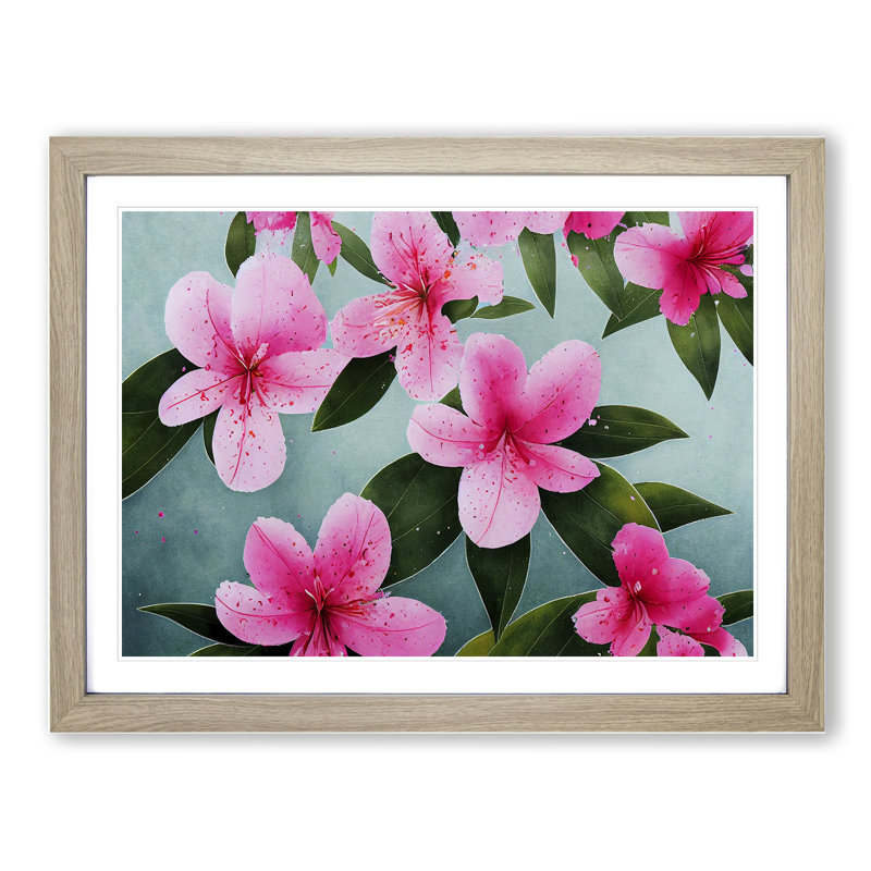 Rhododendron Flowers Splashed - Single Picture Frame Print, 46cm H x 64cm W x 2cm D, Oak Framed