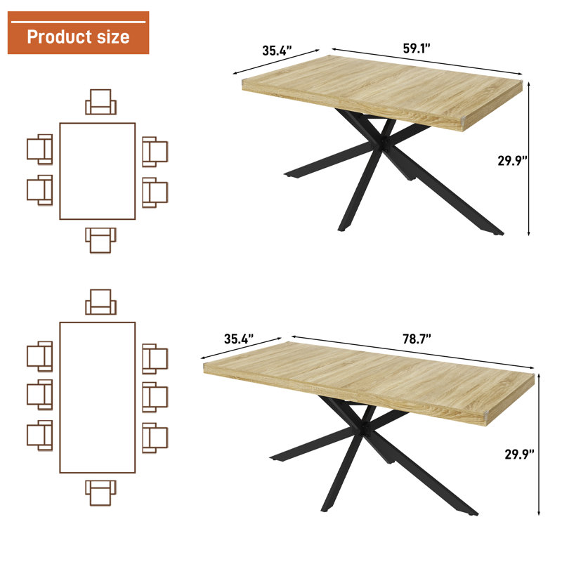 Rectangle Dining Room Table, 59.1''-78.7'' Extendable Dining Table For 6-8 Person With Hidden Storage, Oak Wood