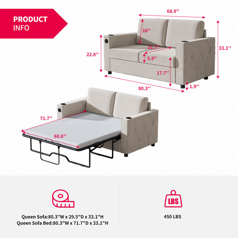 Dreyvin Upholstered 80.3'' Sofa, Beige Velvet