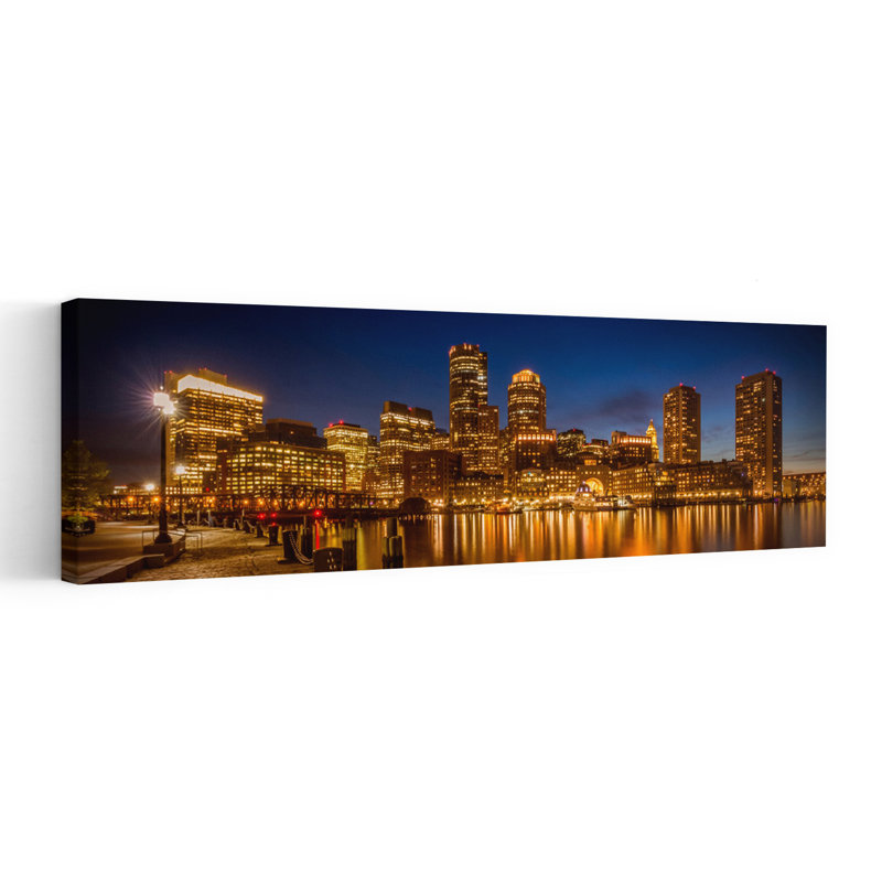 Boston Night Skyline by Melanie Viola - Wrapped Canvas Panoramic Print, 40.64 cm H x 121.92 cm W