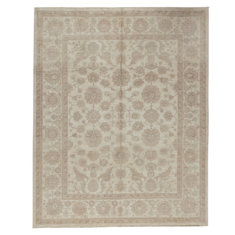 Hand Knotted Wool Area Rug in Cream