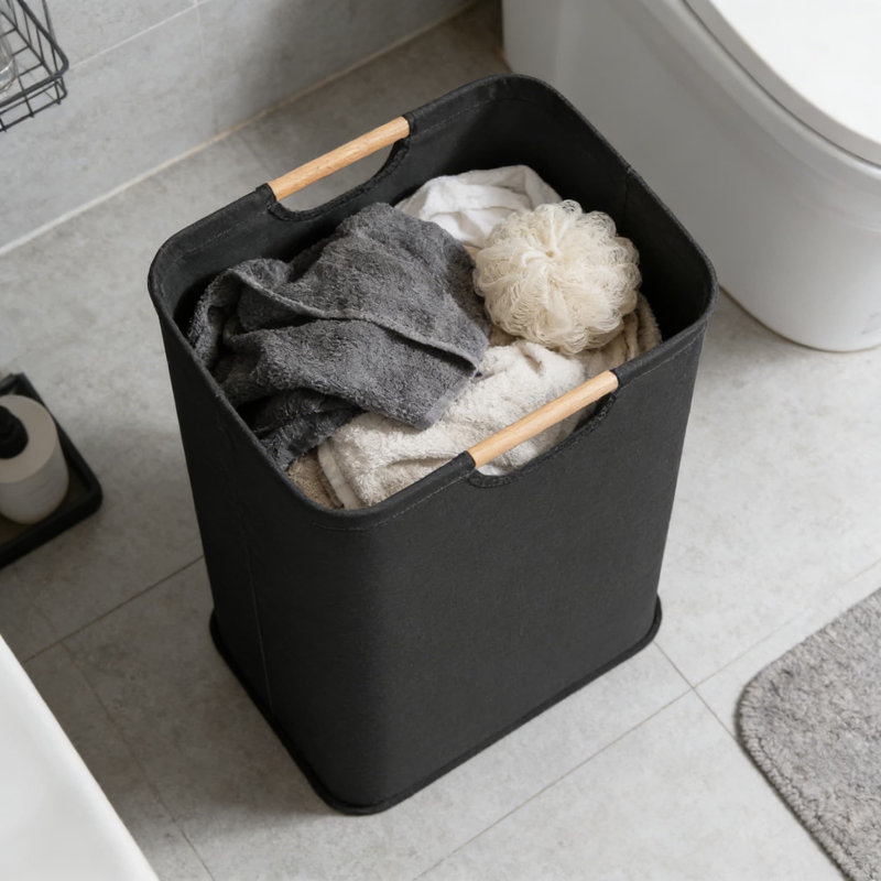Foldable Laundry Hamper With Wooden Handles - Large Capacity Cotton Linen Storage Basket For Clothes, Toys, And Bathroom Organization