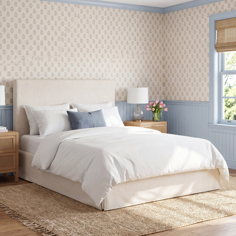 Verona Upholstered Slipcover Bed, Zuma Pumice Textured Linen, King