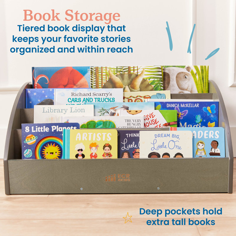 Grey Wash Birch Toddler Book Display with Four Tiers