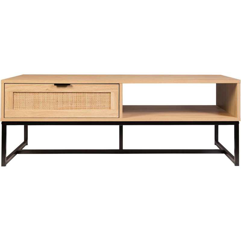 TV Stand With Storage Cubby And Drawer, Coastal Modern Design, Natural Wood