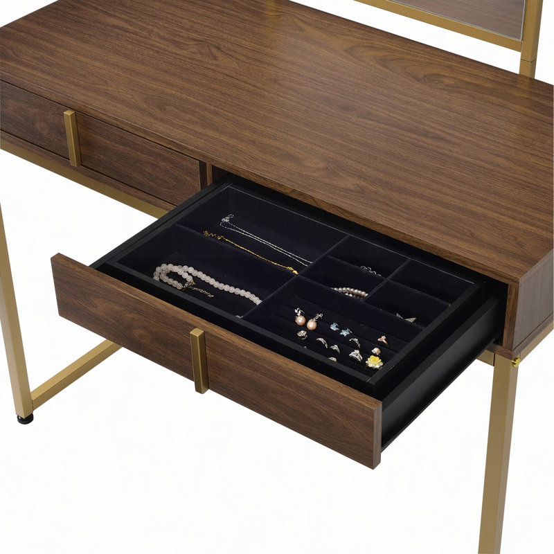 Coiffeuse Coleen avec miroir et plateau à bijoux (tabouret non inclus)