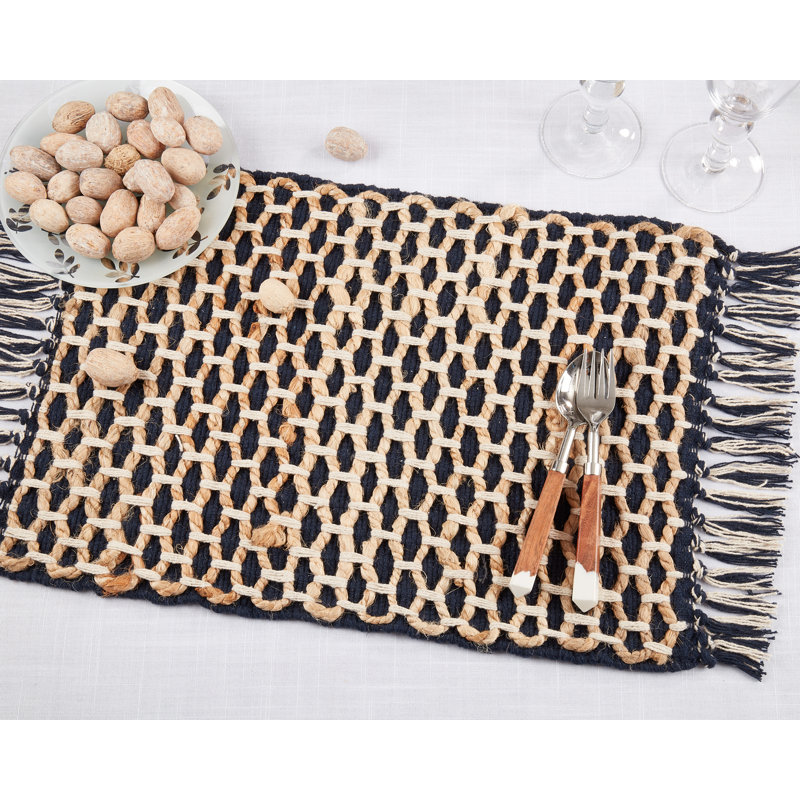 Navy Blue and Natural Jute Rope Rectangle Placemats, Set of 4