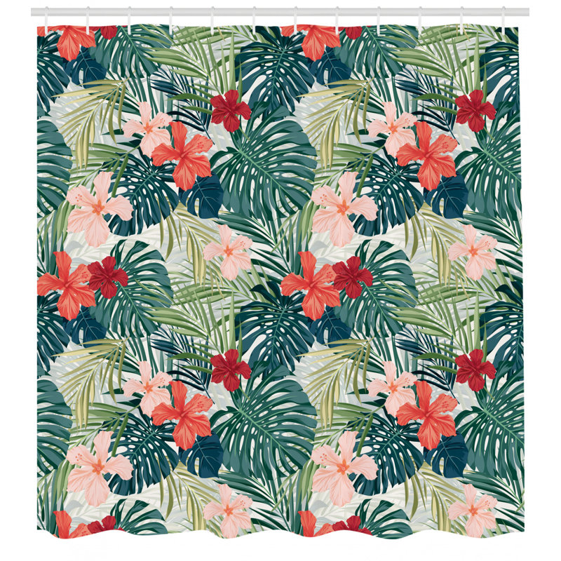 Floral Shower Curtain with Hooks Included, 84" H x 69" W