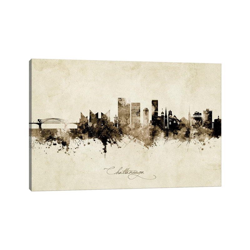 «Chattanooga Tennessee Skyline Vintage» par Michael Tompsett, impression sur toile tendue, H 26 po x l 40 po x 1,5 po