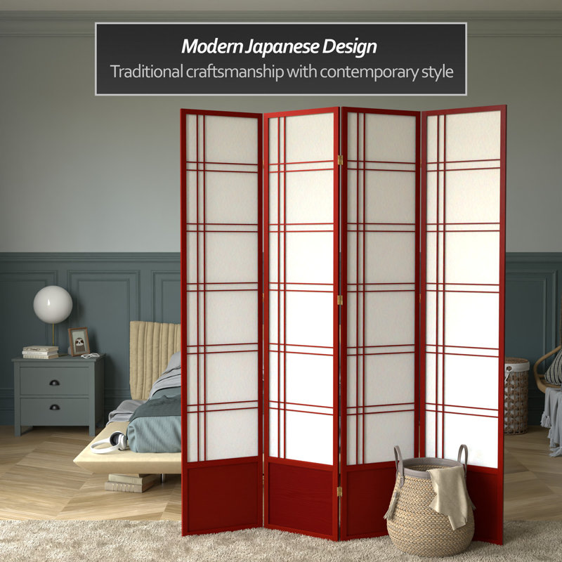 83.5" Double Cross Shoji Room Divider, 4 Panels, Rosewood