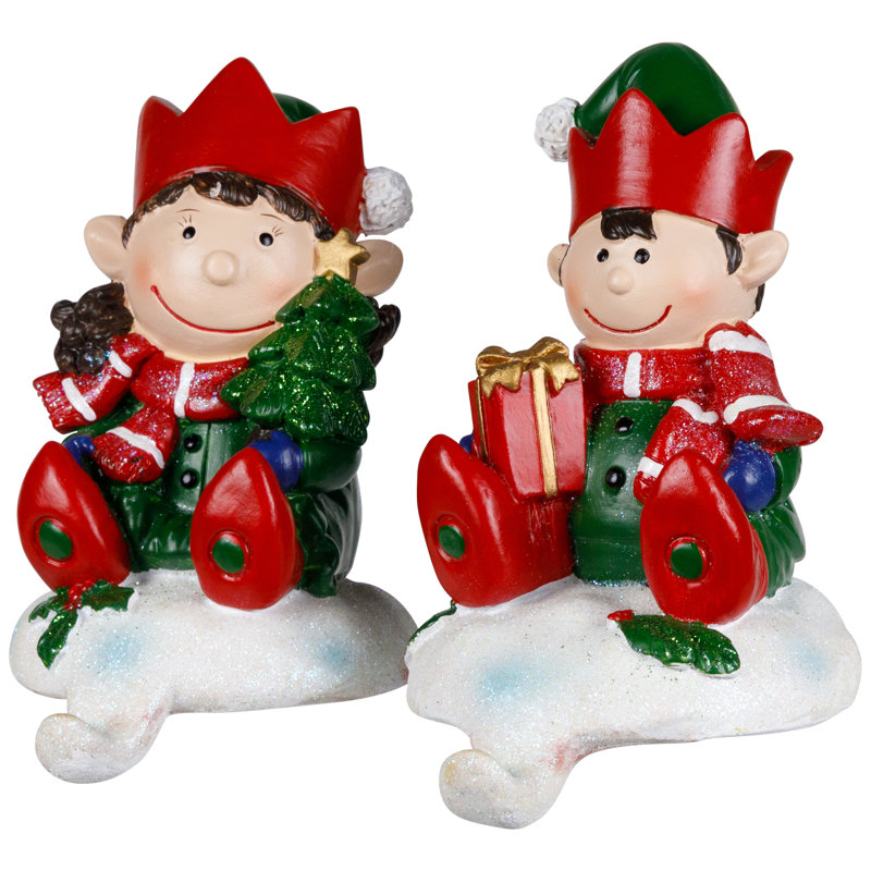 Festive Elves Resin Christmas Stocking Holders Set of 2