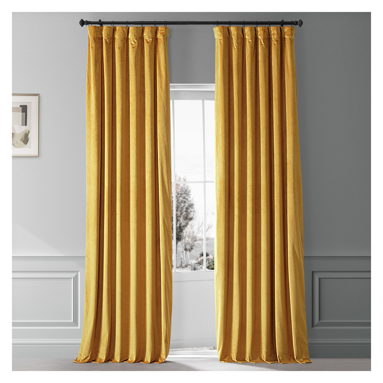 Loria Plush Velvet 100% Blackout Curtains For Bedroom, Living Room - Single Panel, 50" W x 84" L, Sophomore Gold